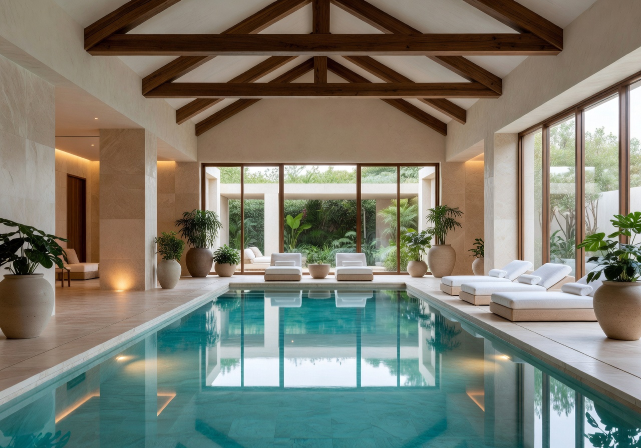 A serene luxury spa and wellness retreat with indoor pool