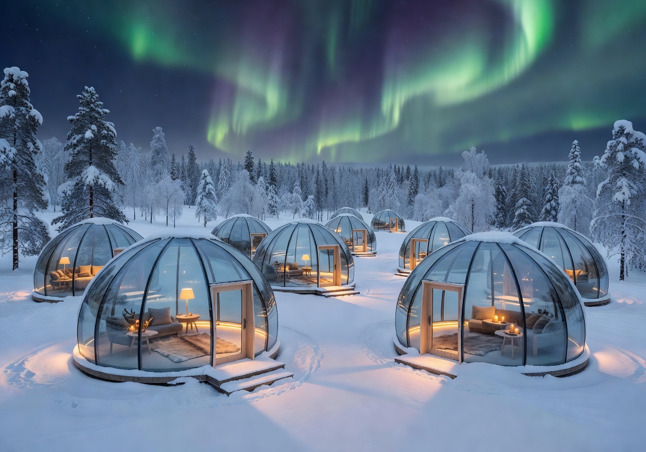 Nordic Elite Resort in Finland showing premium glass igloos